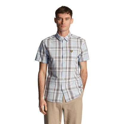 Front - Lyle & Scott Mens Checked Linen Short-Sleeved Shirt