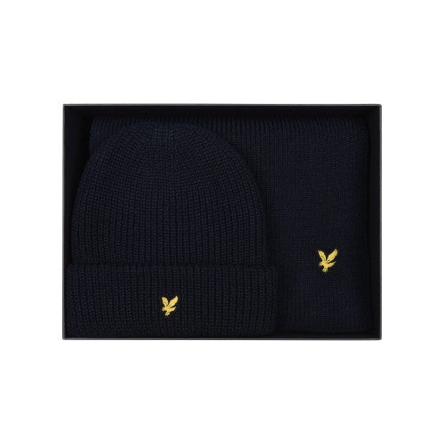 Front - Lyle & Scott Ribbed Lambswool Scarf & Beanie Set