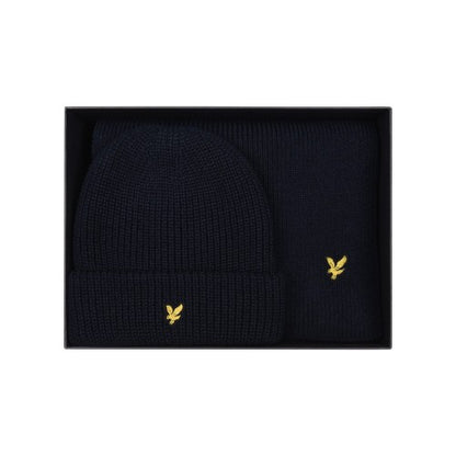 Front - Lyle & Scott Ribbed Lambswool Scarf & Beanie Set
