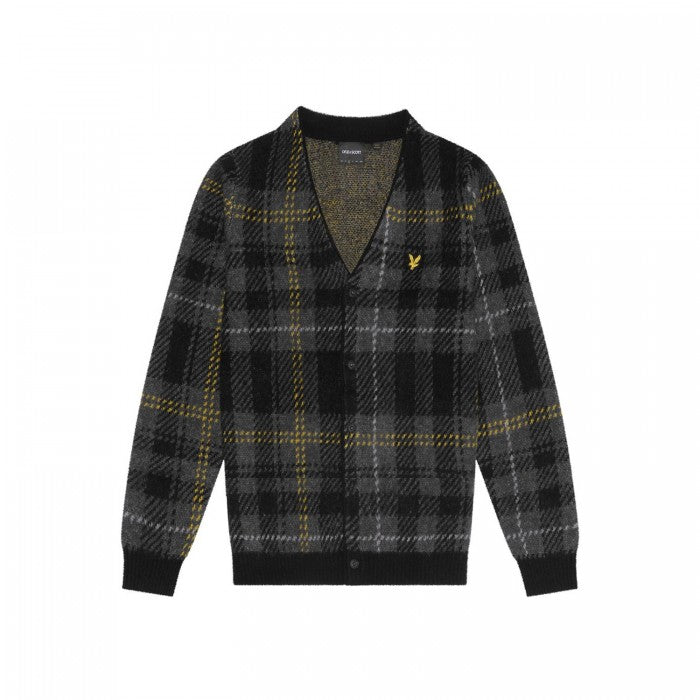 Front - Lyle & Scott Mens Tartan Brushed Cardigan
