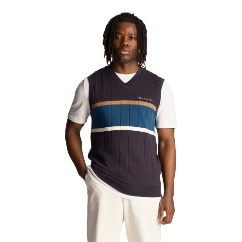 Front - Lyle & Scott Mens Volley Stripe Knitted Vest Top