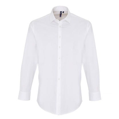 Front - Premier Mens Stretch Fit Poplin Long Sleeve Shirt