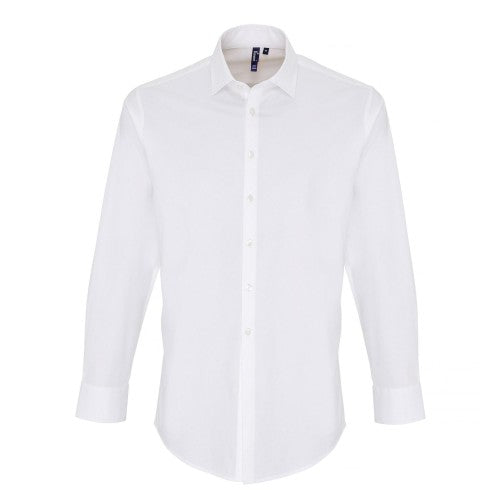 Front - Premier Mens Stretch Fit Poplin Long Sleeve Shirt