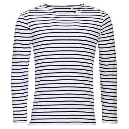 Front - SOLS Mens Marine Striped Long-Sleeved T-Shirt