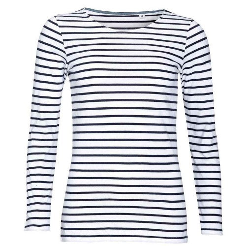 Front - SOLS Womens/Ladies Marine Striped Long-Sleeved T-Shirt