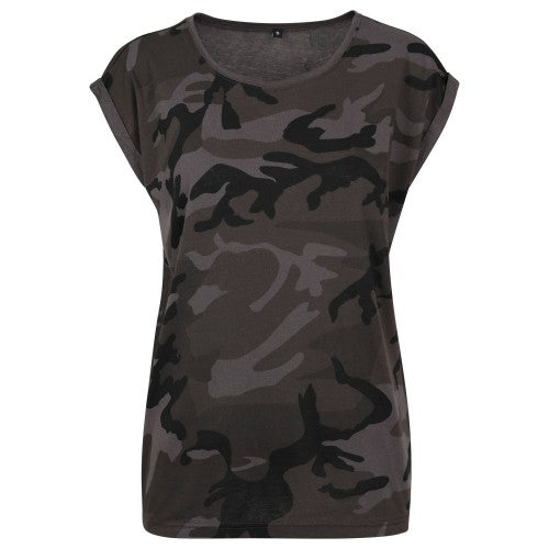 Front - Build Your Brand Womens/Ladies Camo Extended Shoulder T-Shirt