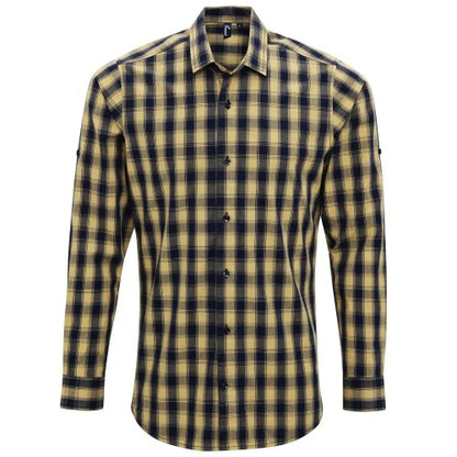Front - Premier Mens Mulligan Checked Cotton Long-Sleeved Shirt