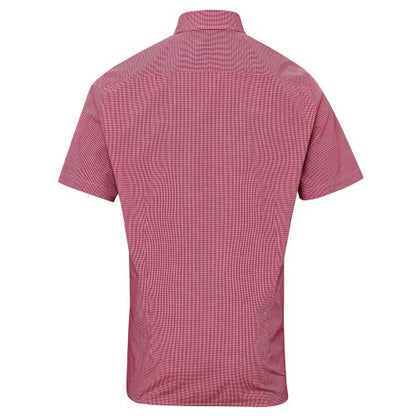 Front - Premier Mens Micro Gingham Check Cotton Short-Sleeved Shirt