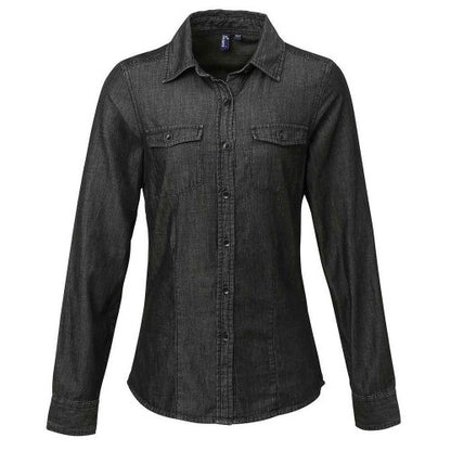 Front - Premier Womens/Ladies Denim Jean Style Stitching Shirt