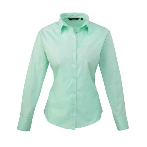 Front - Premier Womens/Ladies Poplin Long-Sleeved Blouse