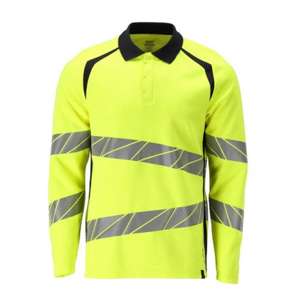 Front - Mascot Mens Accelerate Multisafe Reflective Tape Long-Sleeved Hi-Vis Polo Shirt