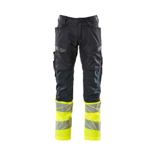 Front - Mascot Mens Accelerate Safe Hi-Vis Knee Pad Pockets Work Trousers