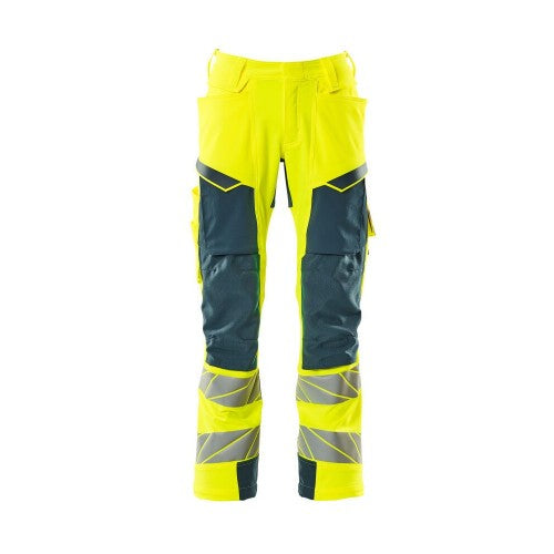 Front - Mascot Mens Accelerate Safe Hi-Vis Knee Pad Pockets Work Trousers