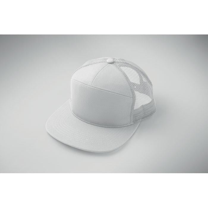 White - Close up - MidOcean Bead Flat Peak Trucker Cap