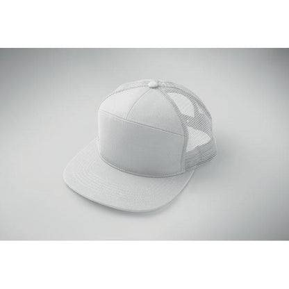 White - Close up - MidOcean Bead Flat Peak Trucker Cap