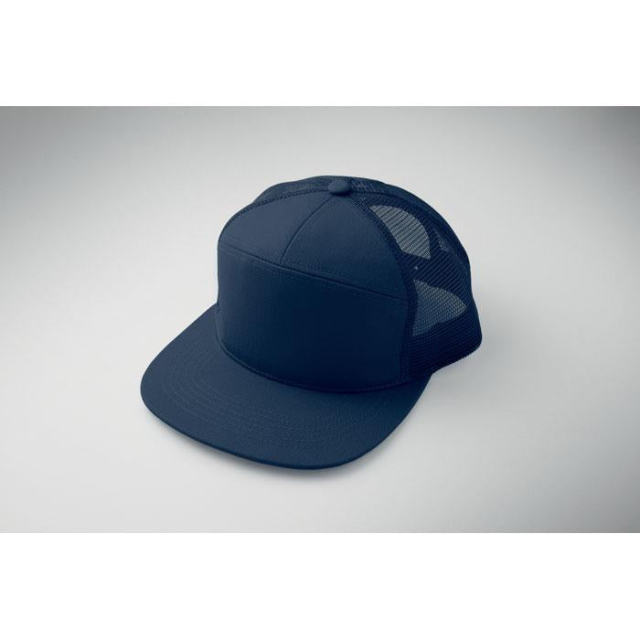 French Navy - Close up - MidOcean Bead Flat Peak Trucker Cap