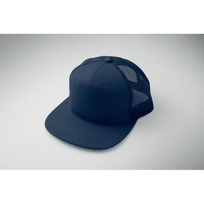 French Navy - Close up - MidOcean Bead Flat Peak Trucker Cap