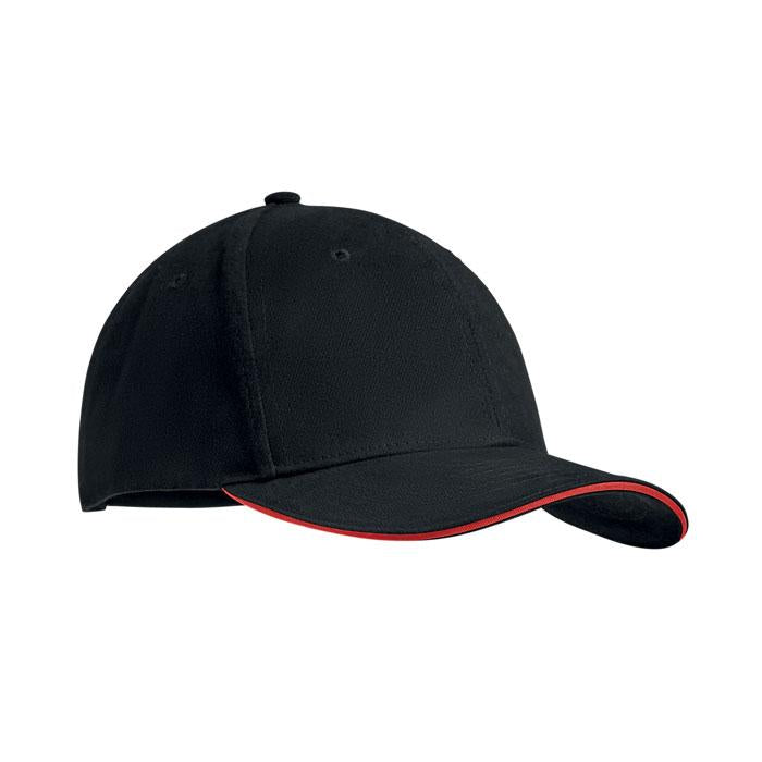 Black-Red - Front - MidOcean Tekapo Heavy Brushed Cotton Baseball Cap