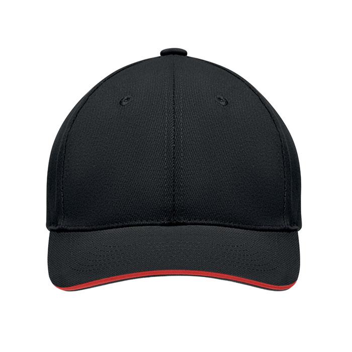 Black-Red - Side - MidOcean Tekapo Heavy Brushed Cotton Baseball Cap