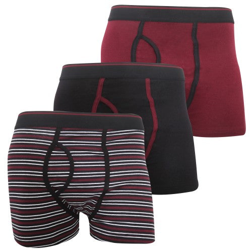Front - FLOSO Mens Cotton Mix Key Hole Trunks Underwear (Pack Of 3)
