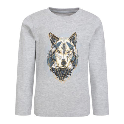 Front - Mountain Warehouse Childrens/Kids Wolf Organic Long-Sleeved T-Shirt