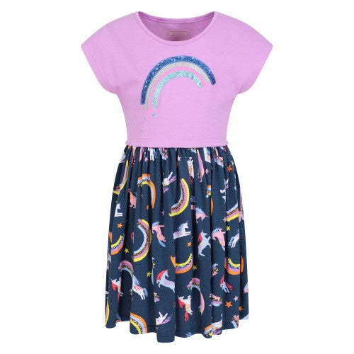 Front - Mountain Warehouse Girls Poppy Unicorn And Rainbow Organic Cotton Casual Dress