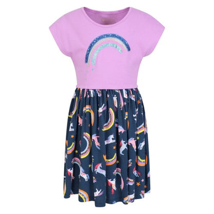 Front - Mountain Warehouse Girls Poppy Unicorn And Rainbow Organic Cotton Casual Dress