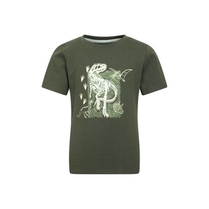 Front - Mountain Warehouse Childrens/Kids Dinosaur Organic Glow In The Dark T-Shirt