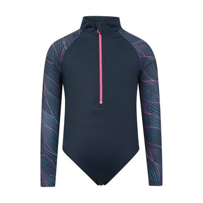 Front - Mountain Warehouse Girls Mira Lines Rash Guard Swimsuit