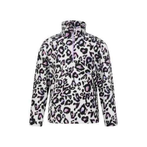 Front - Mountain Warehouse Childrens/Kids Endeavour Leopard Print Half Zip Fleece Top