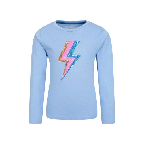 Front - Mountain Warehouse Childrens/Kids Lightning Bolt Organic Sequins Long-Sleeved T-Shirt