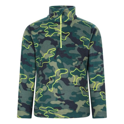 Front - Mountain Warehouse Childrens/Kids Pursuit Camouflage Half Zip Fleece Top