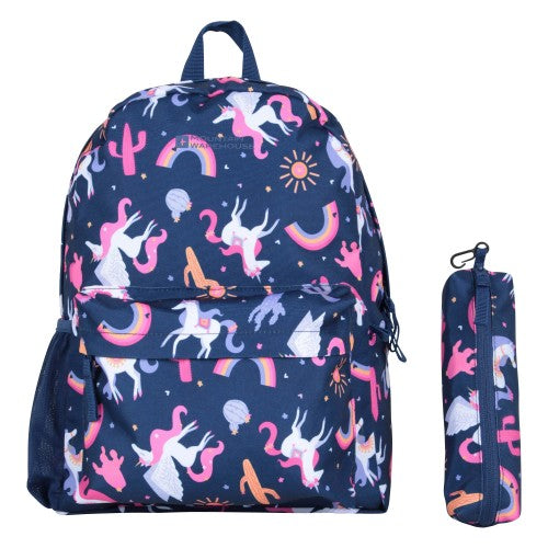 Front - Mountain Warehouse Bookworm Unicorn 15L Backpack & Pencil Case