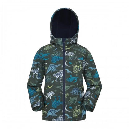Front - Mountain Warehouse Childrens/Kids Exodus Dinosaurs Water Resistant Soft Shell Jacket