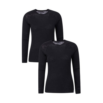 Front - Mountain Warehouse Womens/Ladies Merino Blend Long-Sleeved Thermal Top (Pack of 2)