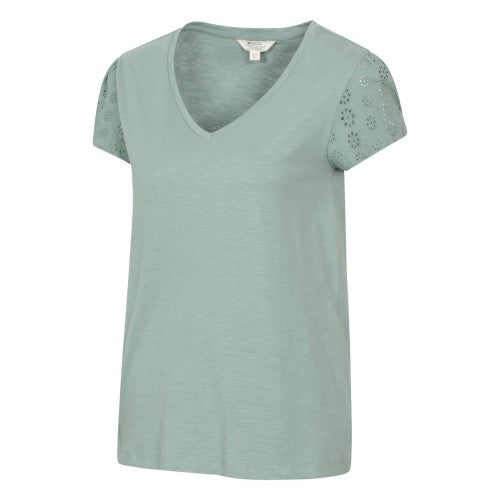 Front - Mountain Warehouse Womens/Ladies Malaga Broderie Sleeve T-Shirt