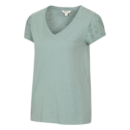 Front - Mountain Warehouse Womens/Ladies Malaga Broderie Sleeve T-Shirt