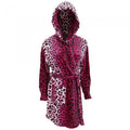 Front - Womens/Ladies Hooded Pink Leopard Print Fleece Winter Dressing Gown/Bathrobe