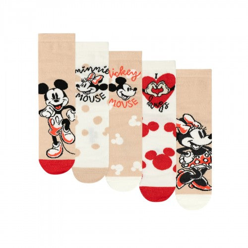 Front - Disney Womens/Ladies Mickey & Minnie Mouse Calf-Length Socks (Pack of 5)