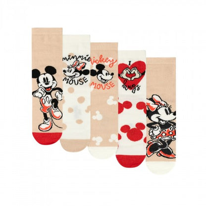 Front - Disney Womens/Ladies Mickey & Minnie Mouse Calf-Length Socks (Pack of 5)