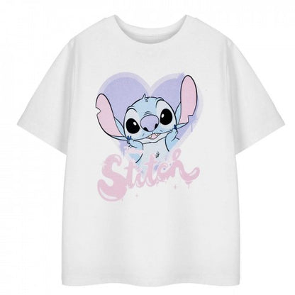 Front - Lilo & Stitch Girls Heart Short-Sleeved T-Shirt