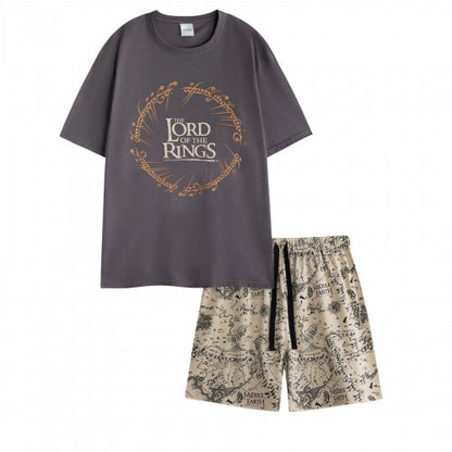 Front - Lord Of The Rings Mens Middle Earth Map Cotton Short Pyjama Set