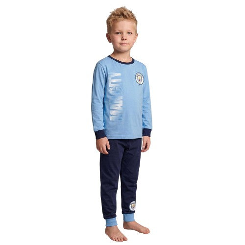 Front - Manchester City FC Boys Cotton Pyjama Set