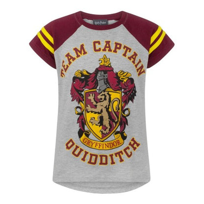 Front - Harry Potter Official Girls Gryffindor Quidditch Team Captain T-Shirt