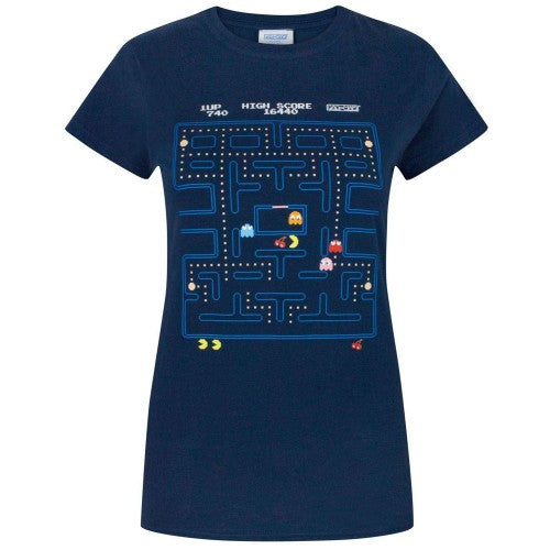 Front - Pac Man Womens/Ladies Classic Action Scene T-Shirt
