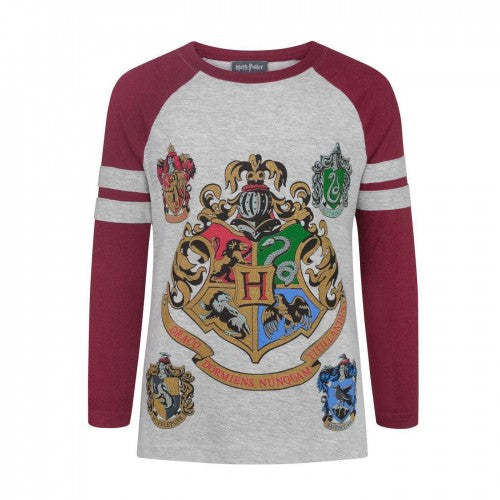 Front - Harry Potter Official Girls Hogwarts Raglan T-Shirt