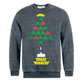 Front - Space Invaders Unisex Adults Christmas Tree Burnout Sweatshirt