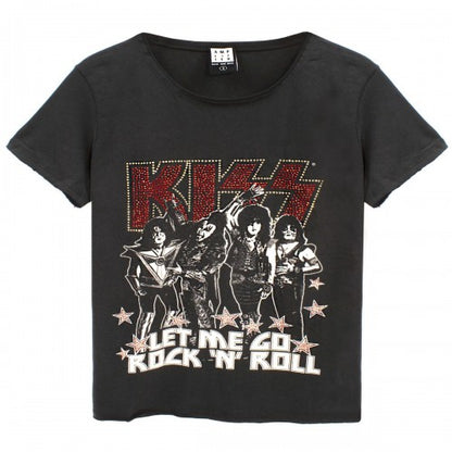Front - Amplified Womens/Ladies Let Me Go Rock N Roll Kiss Diamante T-Shirt