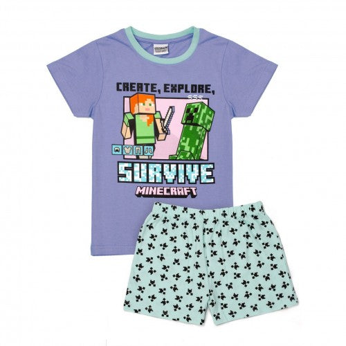 Front - Minecraft Girls Short Pyjama Set