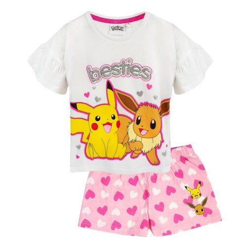 Front - Pokemon Girls Besties Pikachu & Eevee Frill Short Pyjama Set